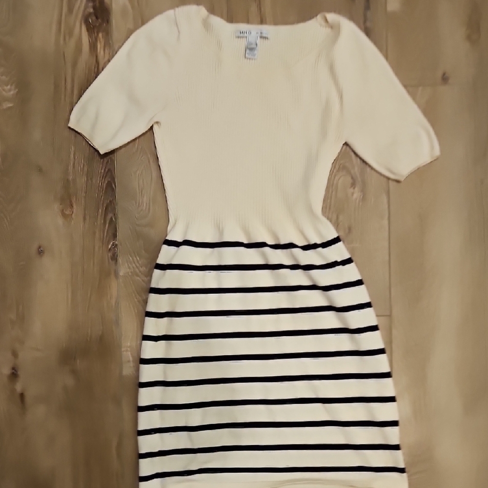 Elegant Cream and Black Striped Dress